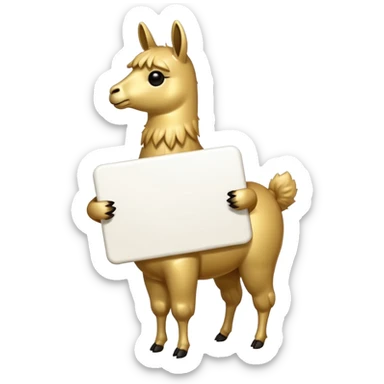A small golden llama silhouette with a white sign sticker