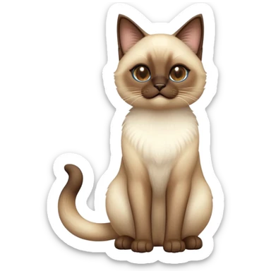 cinematic-[siamese cat]-realistic-full-body-sitting-emoji,-tail-curled-playfully-around-its-paws,-head-tilted-dramatically,-fluffy-[brown mask white light brown back]-fur,-simplified-yet-realistic-focused-features,-highly-detailed,-glowing-with-an-almost-sarcastic-glow sticker