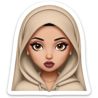 nijabi, pretty lips, clothes, pale tattoed skin,  dark brown eyes, pretty bratz baddie, black eyeliner sticker