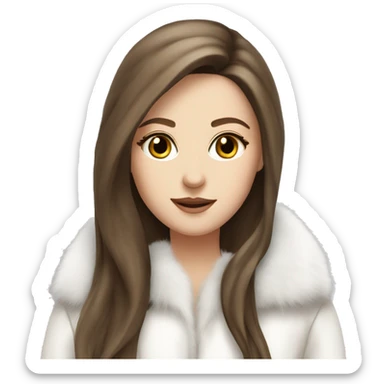 Beautiful white girl with straight brown long hair in white fur-coat sticker
