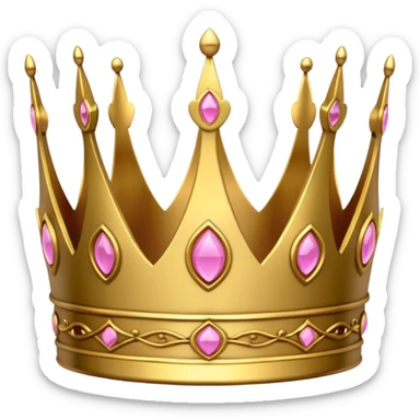 A luxurious golden crown with pink accents and elegant details, featuring a prominent empty space or cutout in the center cause I will write there sticker