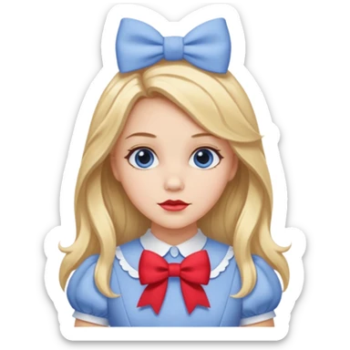Dorothy Gale from The Land of Oz with long blonde hair, periwinkle outfit, red bow sticker