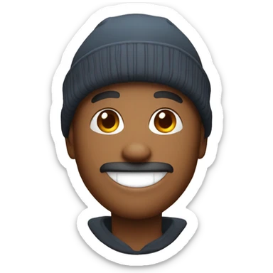 54 year old smiling with a beanie sticker