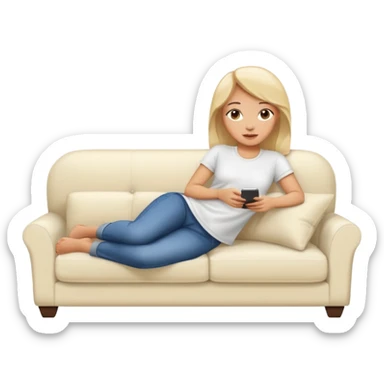 Women lying on a white sofa  sticker