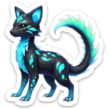 Rare realistic black nebulae shiny sparkly dark-neon glowing bioluminescent edgy badass epic pretty beautiful handsome gorgeous aesthetic colorful vibrant Vernid-Trico-species-Fakemon-creature by LiLaiRa, 4 legs, 1 tail, random markings, (full body) sticker
