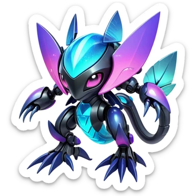  Epic legendary rare mechanical Shiny sparkly transparent bioluminescent luminescent vibrant bright pastel dark exotic iridescent colorful gradients futuristic modern metallic glossy glittery fantasy-cyber-Protogen-Fakémon-Pokémon-Vernid-creature sticker