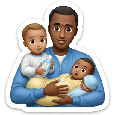 Sean “Diddy” Combs with baby oil and a very small infant and he’s pouring the baby oil on the baby and they have a scared face they’re really scared while diddy is happy sticker