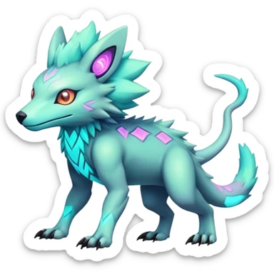  pastel dark bright vibrant futuristic lush warm-colored neon Fakémon-Vernid-Digimon-creature (full body) sticker
