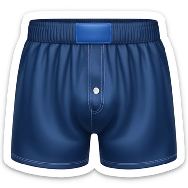 A 3D emoji of a pair of men’s boxer shorts in Apple style. The shorts are simple, mid-length, with elastic waistband, clean fabric texture, and solid color. Glossy, minimal Apple-style rendering, isolated on a white background.






 sticker