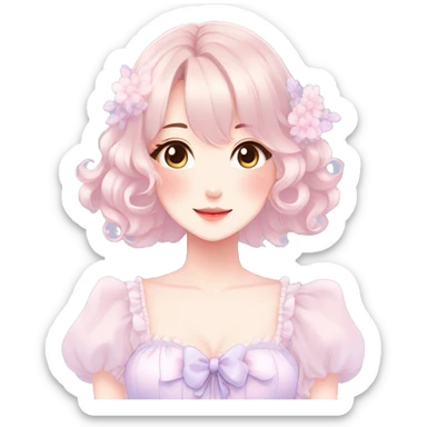 Gorgeous pastel anime style lady with blushing face and a dress cottagecore fairycore  Kawaii anime colorful pearly romantic simplistic aesthetic trending style sticker
