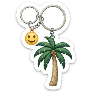 light beige keychain with a dark green palm tree charm, emoji style sticker