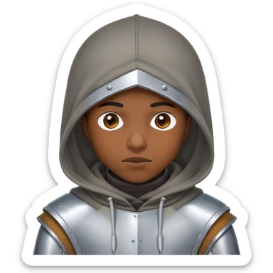 Young African-American hacker in a hoodie peeking through the visor of a Knight helmet while in the hoodie sticker