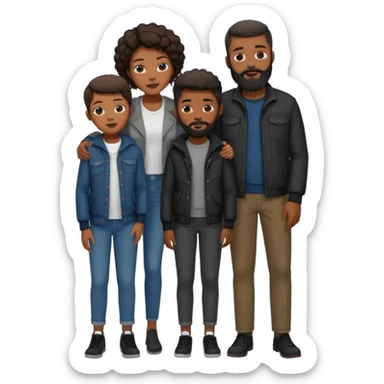 A loving black family of four (4). With a mother,  a little brother, a 15 yr old daughter, and a father with a beard, all dressed in urban chic clothing sticker