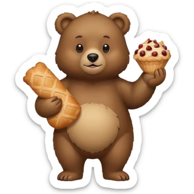 esta imagen pero que el oso este de pie y tenga una manga pastelera en la mano izquierda haz un oso sticker