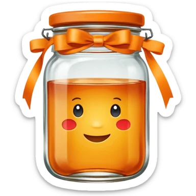 Hermès-style vintage jam jar, classic design, orange ribbon, cute emoji style sticker