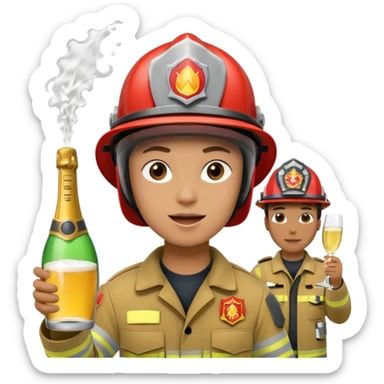 A firefighter extinguishing a party sticker