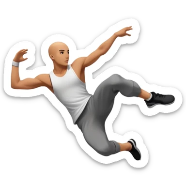 A person performing a parkour move, leaping between buildings or scaling a wall with agility and precision. The scene captures dynamic motion, showcasing strength, flexibility, and the thrill of urban acrobatics against an urban cityscape backdrop. sticker