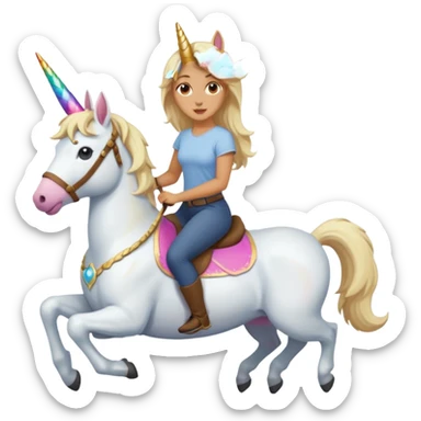 White belgian Shepard with Her blonde owner riding in a unicorn  sticker
