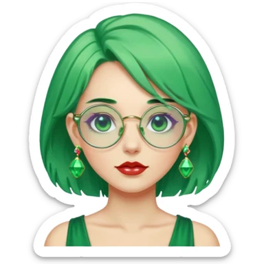 gem lover woman with gem accessories excessive amount gem glassess very big gem earrings green hair sticker
