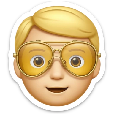 A 3D cartoon golden-yellow aviator spectacle, metallic frame with clear lenses, gentle highlights, Memoji-style. sticker