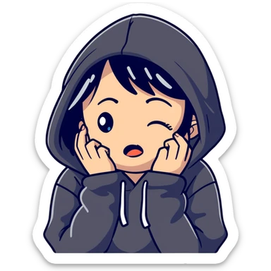 girl with black hair crying wearing a black hoodie sticker