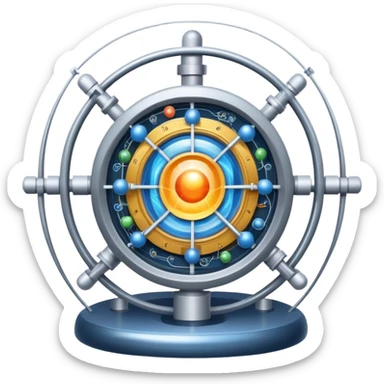 An icon featuring a large particle collider, atom symbols, and energy waves, symbolizing the field of physics. The design includes a lab setup with scientific equipment, representing experiments and fundamental forces of nature. Transparent background highlights the exploration of matter and energy. sticker