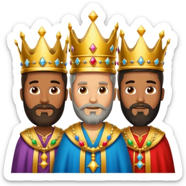 Un emoji de los tres reyes magos juntos(son tres hombres ,dos blancos y uno negro) sticker