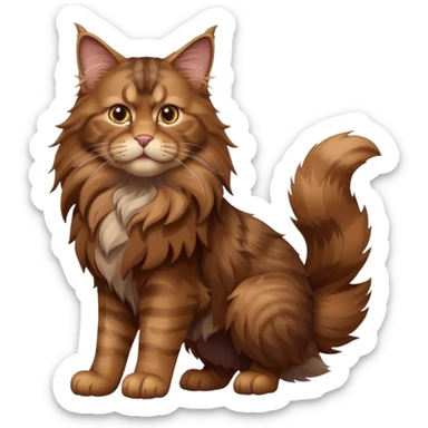 A high-resolution photo-realistic digital illustration of a brown maine coon cat, full body sticker
