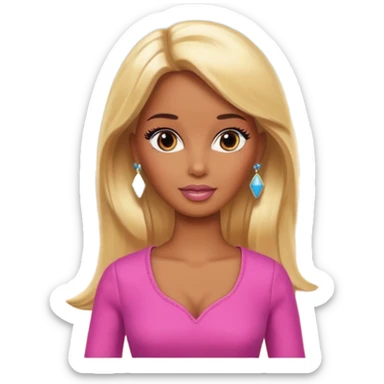 Brown skin blonde hair barbie in front of beach  sticker