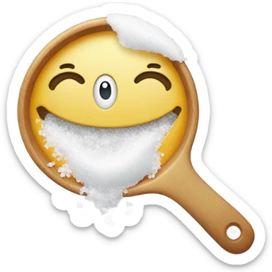 Smiling emoji lifting a spoon full of salt to his nose sticker