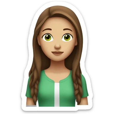 Girl with long brown hair green eyes with a palimono horse with white streak on face sticker