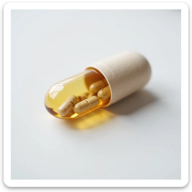 hyperrealistic dietary supplement capsule or tablet on isolated white background, 4K details, neutral lighting, no additional elements sticker