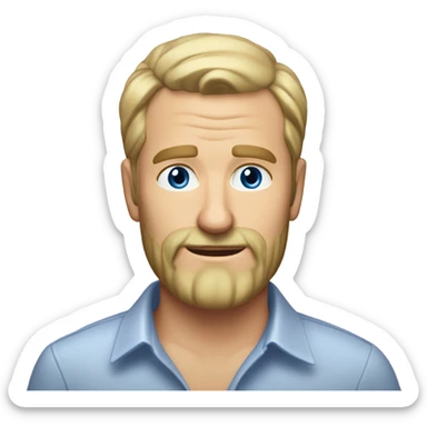 middle aged english man, short slicked back hair blonde, blonde medium length size full beard, in a smart unbuttoned shirt. sticker