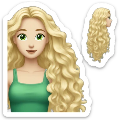 blonde white tall girl with  long wavy hair and green blueish eyes sticker