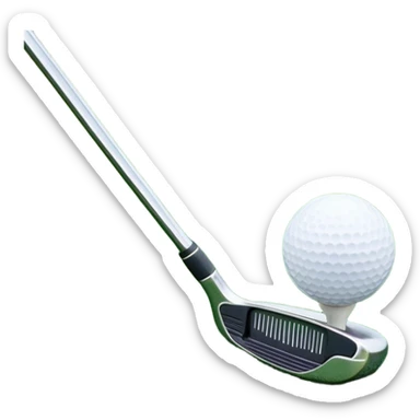 A golf ball positioned next to a golf club on a well-manicured green, with the lush grass of the golf course in the background. The setting captures the peaceful yet competitive atmosphere of the sport, focusing on the precision and skill required for the perfect shot sticker