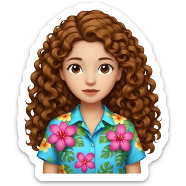 Chica morena clara de ojos marrones cabello rizado largo de lado y una flor hawaiana en el cabello  sticker