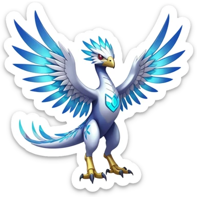 Shiny Futuristic Celestial Magical Ethereal Fakemon-HeadFeathers-Pokemon-Digimon-Spectrobes-Raptor-fusion, full body sticker