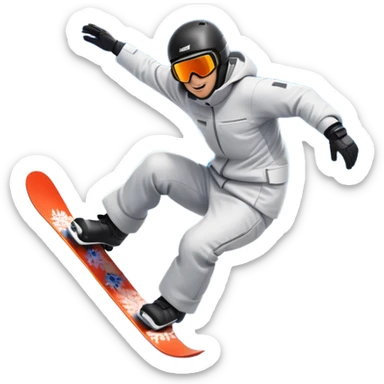 An icon showing a snowboarder performing an exciting jump on a snow-covered slope. The background features towering mountains, snow-covered trees, and a bright, clear sky. Transparent background highlights the speed, agility, and thrill of snowboarding. sticker