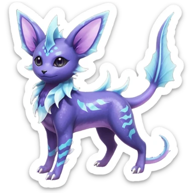 Rare realistic purple indigo violet nebulae shiny sparkly dark-neon glowing bioluminescent edgy badass epic pretty beautiful handsome gorgeous aesthetic colorful vibrant Vernid-Trico-Vaporeon-Espeon-species-Fakemon-creature by LiLaiRa, 4 legs, 1 tail, random markings, (full body) sticker