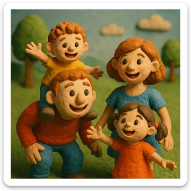 children with their parents, happy family playing in the park sticker