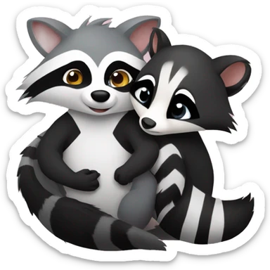 A raccoon and a skunk and a possum hugging  sticker