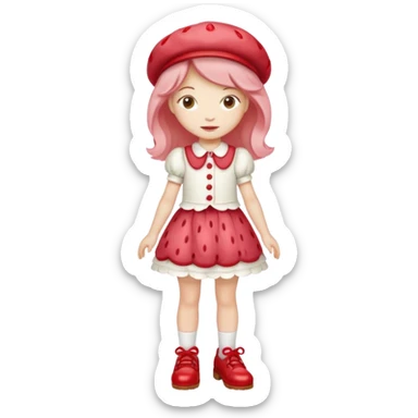 pretty and cute realistic strawberry shortcake full body with red shoes standing sticker