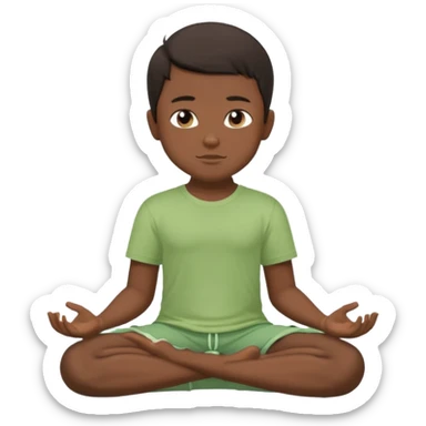 Menino de cabelo escuro, camiseta e bermuda verde claro sentado em pose de Buda sticker