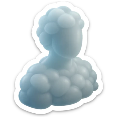 A person from the shoulders up, entirely composed of fluffy white convex clouds sticker