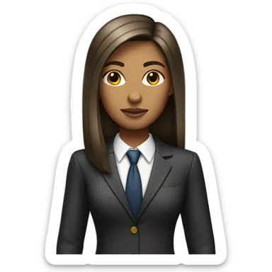 tanned skin girl with straight hair standing with a lawyer outfit sticker