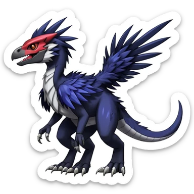 Dark Furry feather-mane Cool Edgy shiny Digimon-Fakemon-Guilmon-Velociraptor full body   sticker