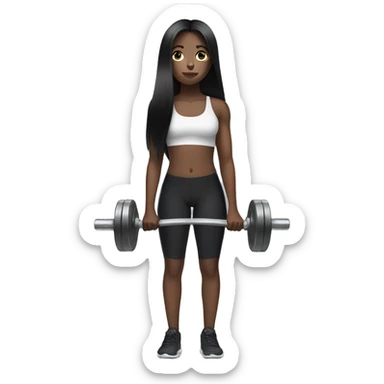 Pale girl with long black hair lifting weights sticker