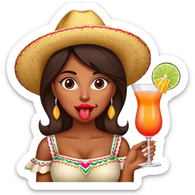 Mexican lady with cocktail sticking her tongue out sticker