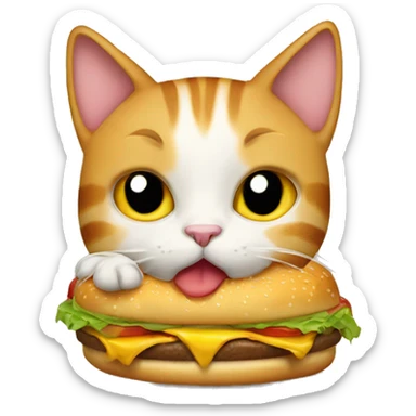 cat eating cheeseburger  sticker