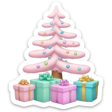 pastel pink christmas tree with pastel presents under it sticker